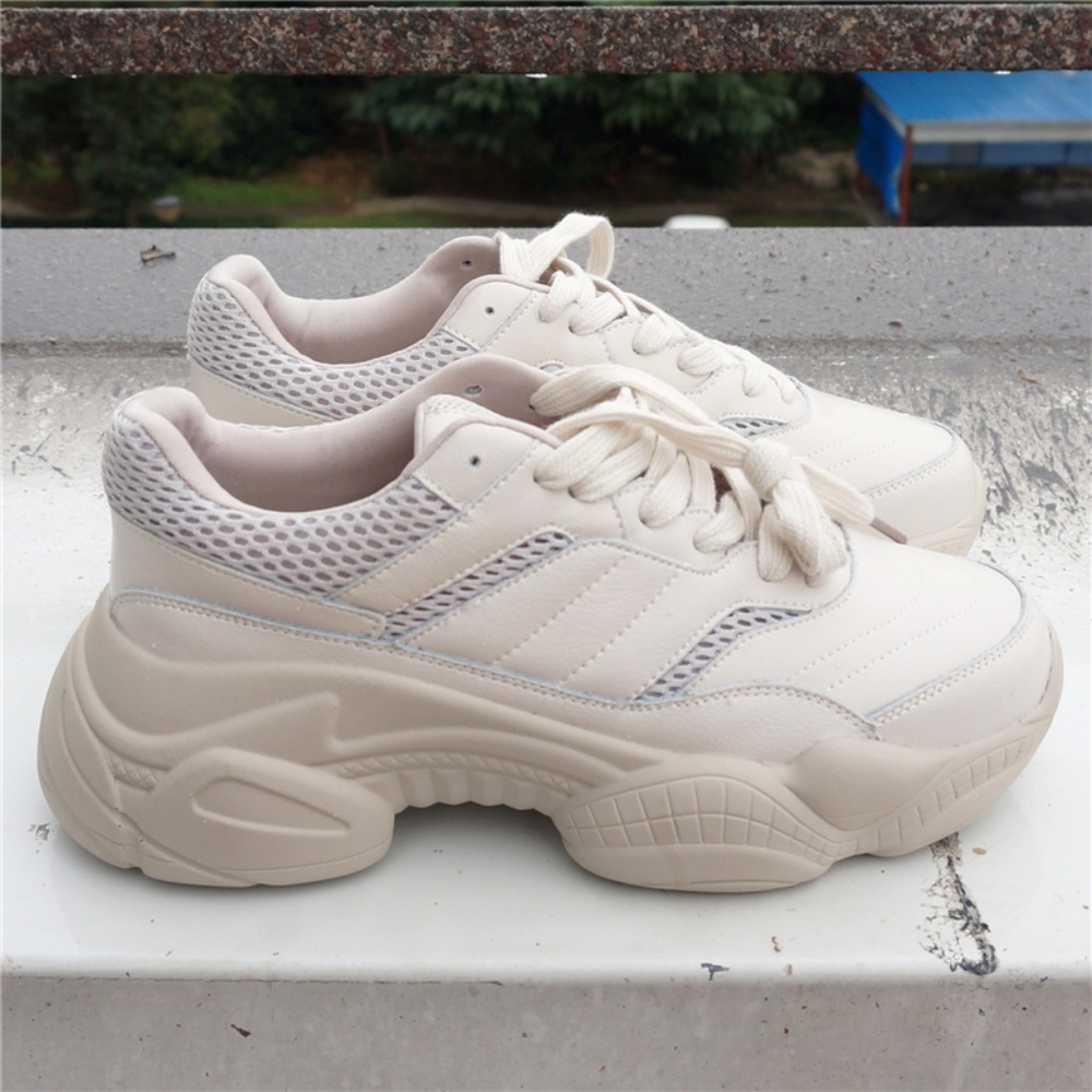 Mesh Chunky Cream Color Platform Flatform Sneakers - image 3